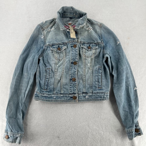American Eagle Outfitters Jackets & Blazers - NWT American Eagle Women's Short Distressed Button Up Jean Denim Jacket Size L